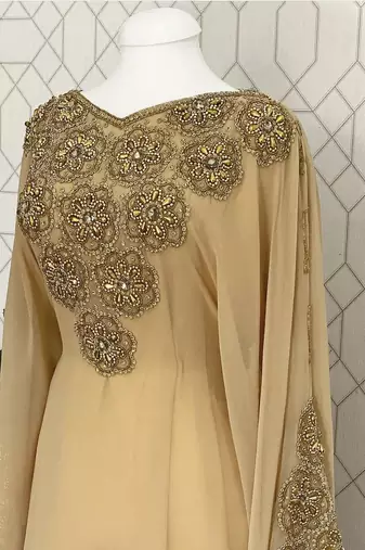 Beige Georgette Embroidered Stone work Stitched Dress Kaftan Party Wear Wedding Dresses
