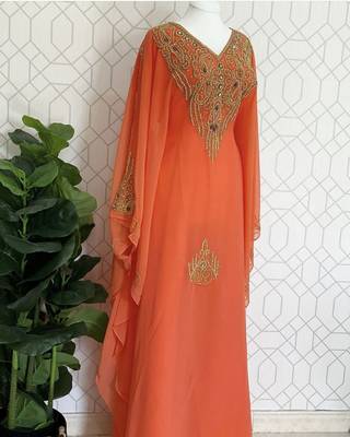 Orange Georgette Embroidered Kaftan Dress 1