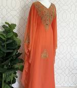 Orange Georgette Embroidered Kaftan Dress