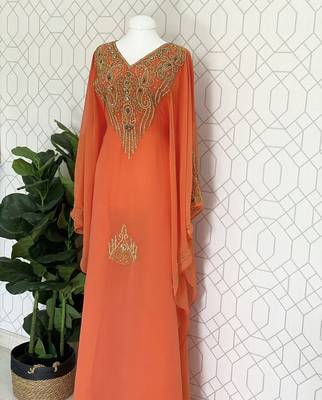 Orange Georgette Embroidered Kaftan Dress 2