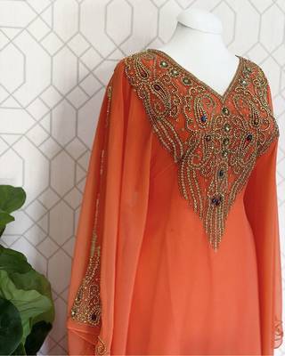Orange Georgette Embroidered Kaftan Dress 3