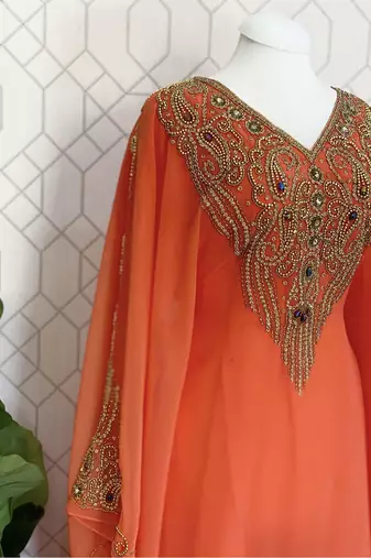 Orange Georgette Embroidered Kaftan Dress