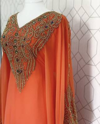 Orange Georgette Embroidered Kaftan Dress 4