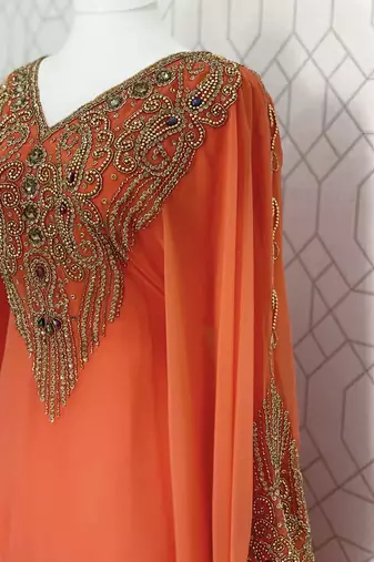 Orange Georgette Embroidered Kaftan Dress