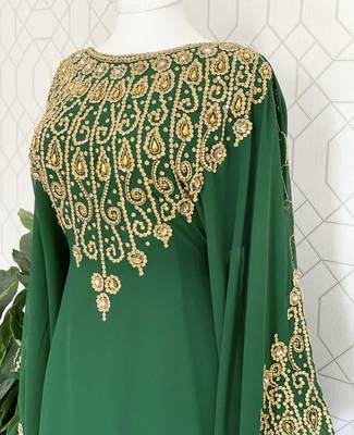 Green Georgette Gold Embroidered Stone work Stitched Dress Kaftan Party Wear Wedding Dresses 4