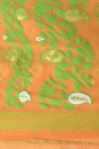 Orange Woven Cotton Floral Handloom Jamdani Sarees Without Blouse Piece