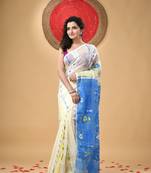 White Woven Cotton Floral Handloom Jamdani Sarees Without Blouse Piece