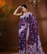 Purple Woven Cotton Paisley Handloom Jamdani Sarees Without Blouse Piece