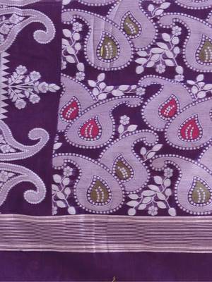 Purple Woven Cotton Paisley Handloom Jamdani Sarees Without Blouse Piece 4