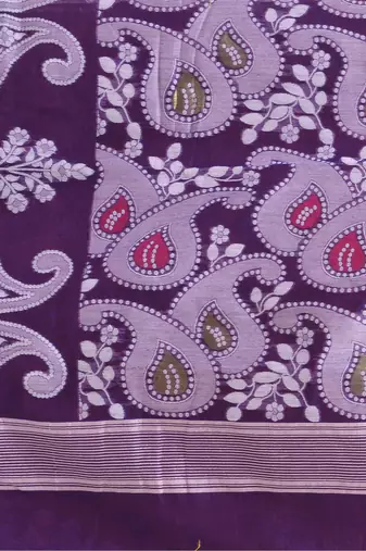 Purple Woven Cotton Paisley Handloom Jamdani Sarees Without Blouse Piece