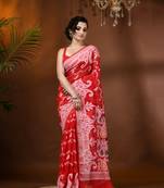 Red Woven Cotton Paisley Handloom Jamdani Sarees Without Blouse Piece