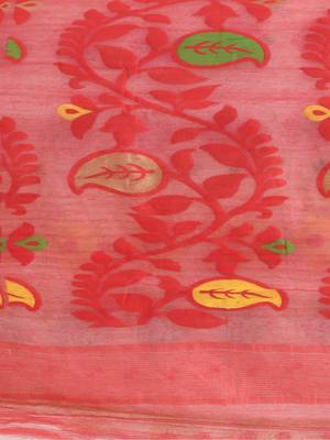 White Woven Cotton Floral Handloom Jamdani Sarees Without Blouse Piece 4