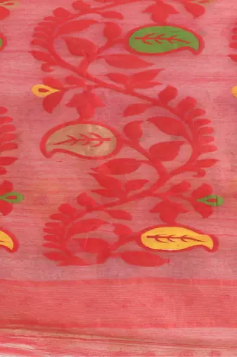White Woven Cotton Floral Handloom Jamdani Sarees Without Blouse Piece