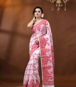 White Woven Cotton Paisley Handloom Jamdani Sarees Without Blouse Piece