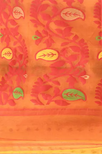Yellow Woven Cotton Floral Handloom Jamdani Sarees Without Blouse Piece