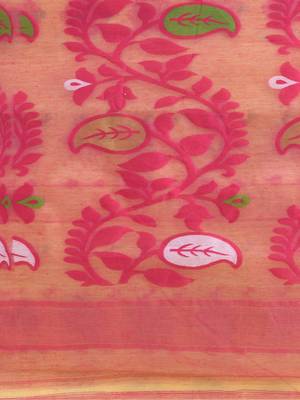 Yellow Woven Cotton Floral Handloom Jamdani Sarees Without Blouse Piece 4