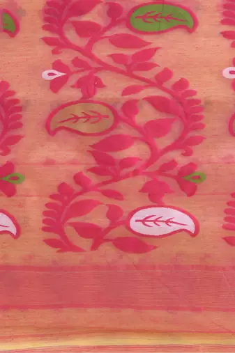 Yellow Woven Cotton Floral Handloom Jamdani Sarees Without Blouse Piece