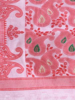 White Woven Cotton Paisley Handloom Jamdani Sarees Without Blouse Piece 4
