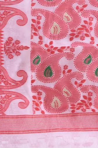 White Woven Cotton Paisley Handloom Jamdani Sarees Without Blouse Piece