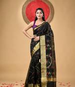 Black Woven Cotton Silk Self Design Handloom-Sarees Without Blouse Piece