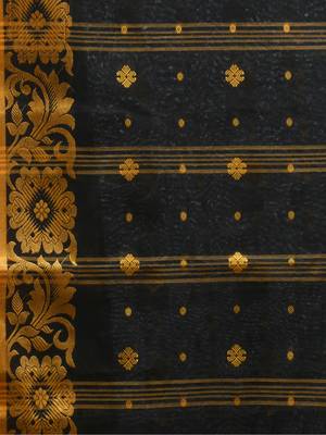 Black Woven Cotton Self Design Handloom-Sarees Without Blouse Piece 4