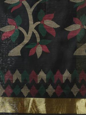 Black Woven Cotton Silk Self Design Handloom-Sarees Without Blouse Piece 4