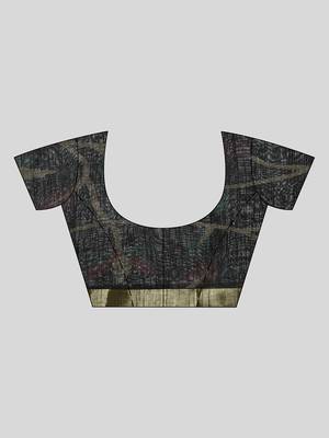 Black Woven Cotton Silk Self Design Handloom-Sarees Without Blouse Piece 5