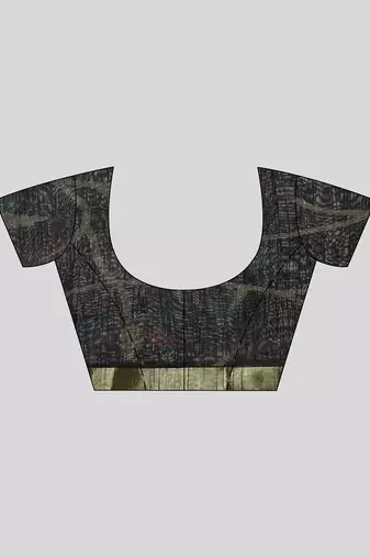 Black Woven Cotton Silk Self Design Handloom-Sarees Without Blouse Piece