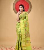 Light Green Woven Cotton Silk Self Design Handloom-Sarees Without Blouse Piece