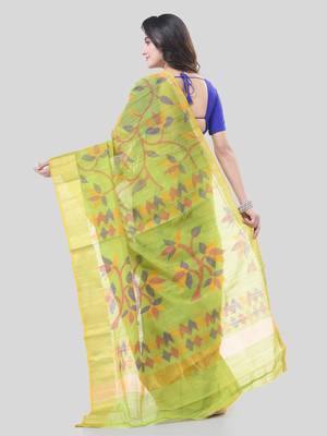 Light Green Woven Cotton Silk Self Design Handloom-Sarees Without Blouse Piece 2