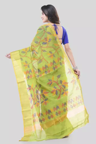 Light Green Woven Cotton Silk Self Design Handloom-Sarees Without Blouse Piece