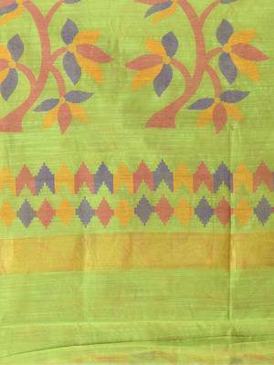 Light Green Woven Cotton Silk Self Design Handloom-Sarees Without Blouse Piece 4