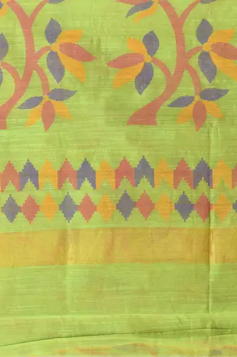 Light Green Woven Cotton Silk Self Design Handloom-Sarees Without Blouse Piece