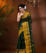 Green Woven Cotton Self Design Handloom-Sarees Without Blouse Piece