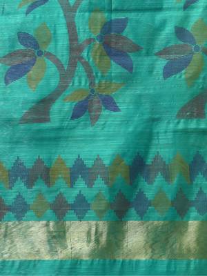 Green Woven Cotton Silk Self Design Handloom-Sarees Without Blouse Piece 4