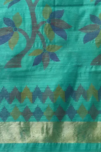 Green Woven Cotton Silk Self Design Handloom-Sarees Without Blouse Piece