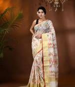 White Woven Cotton Silk Self Design Handloom-Sarees Without Blouse Piece