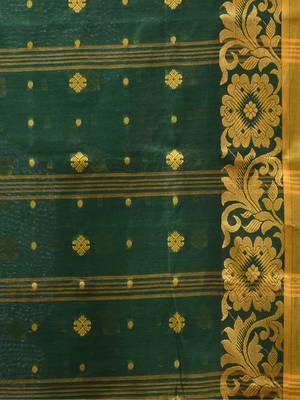 Green Woven Cotton Self Design Handloom-Sarees Without Blouse Piece 4