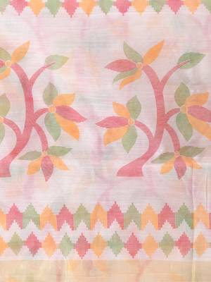 White Woven Cotton Silk Self Design Handloom-Sarees Without Blouse Piece 4