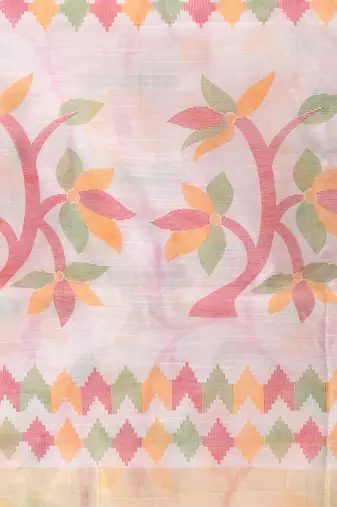 White Woven Cotton Silk Self Design Handloom-Sarees Without Blouse Piece