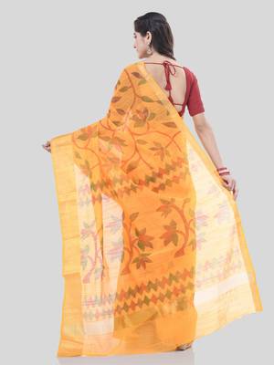 Yellow Woven Cotton Silk Self Design Handloom-Sarees Without Blouse Piece 2