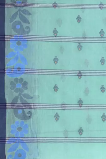 Turquoise Woven Cotton Floral Handloom-Sarees Without Blouse Piece