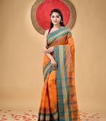 Orange Woven Cotton Floral Handloom-Sarees Without Blouse Piece