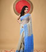 Grey Woven Cotton Floral Handloom Jamdani Sarees Without Blouse Piece