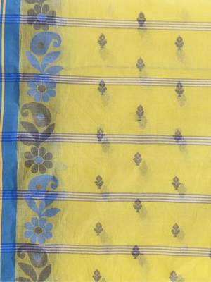 Yellow Woven Cotton Floral Handloom-Sarees Without Blouse Piece 4