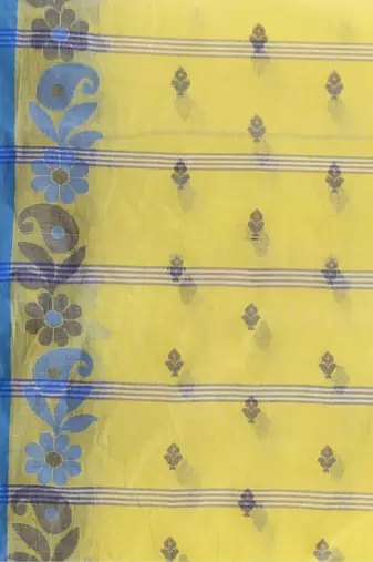 Yellow Woven Cotton Floral Handloom-Sarees Without Blouse Piece