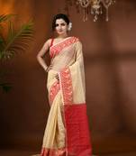 Cream Woven Cotton Floral Handloom Jamdani Sarees Without Blouse Piece