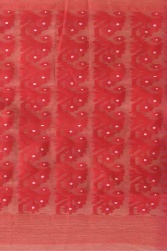 Cream Woven Cotton Floral Handloom Jamdani Sarees Without Blouse Piece
