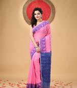 Pink Woven Cotton Floral Handloom Jamdnai Sarees Without Blouse Piece