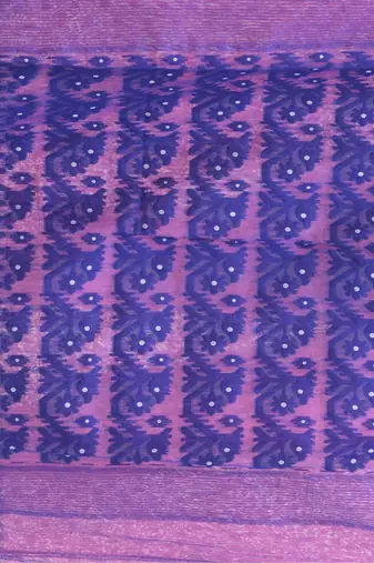 Pink Woven Cotton Floral Handloom Jamdnai Sarees Without Blouse Piece